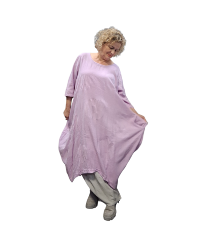 Jurk lila met steekzakken op voorpand 100% katoen 