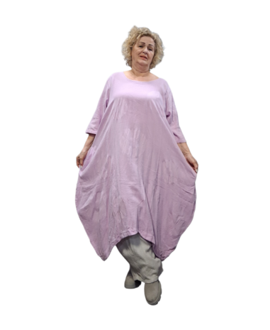 Jurk lila met steekzakken op voorpand 100% katoen 