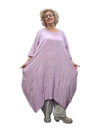 Jurk lila met steekzakken op voorpand 100% katoen 