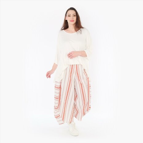 Mooie broek met blokstrepen abrikoos beauty