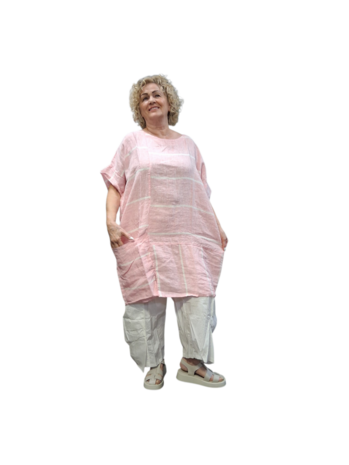 Roze witte tuniek 100% linnen