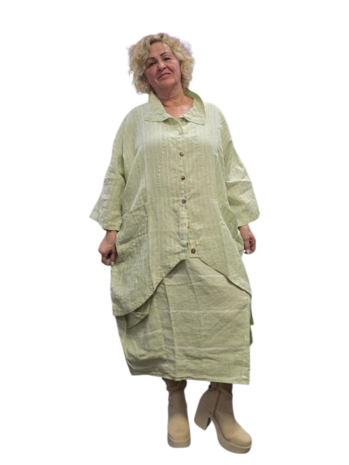  Jas-blouse groen gestreept 100% linnen