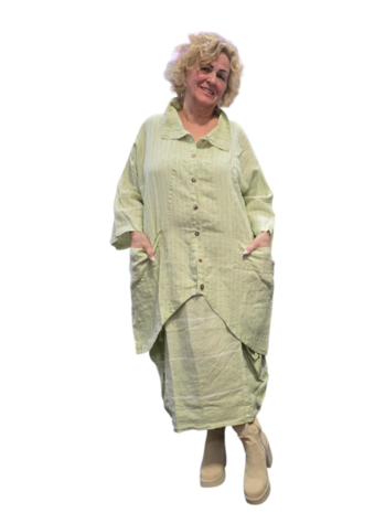  Jas-blouse groen gestreept 100% linnen