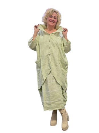  Jas-blouse groen gestreept 100% linnen