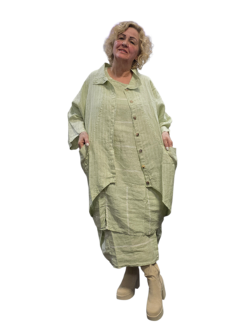  Jas-blouse groen gestreept 100% linnen