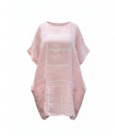 Roze witte tuniek 100% linnen