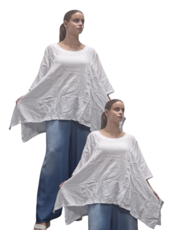 Shirt wit  A-lijn 100% cotton zakken op voorpand