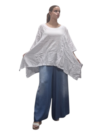 Shirt wit  A-lijn 100% cotton zakken op voorpand