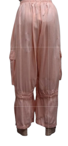 Wijde broek abrikoos met grote zakken100% cotton