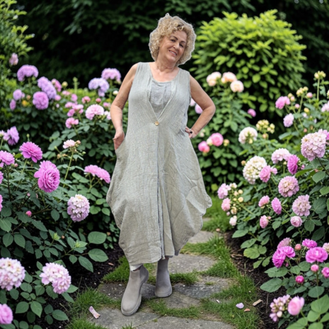 Linnen jurk gedeeltelijk tweelaags