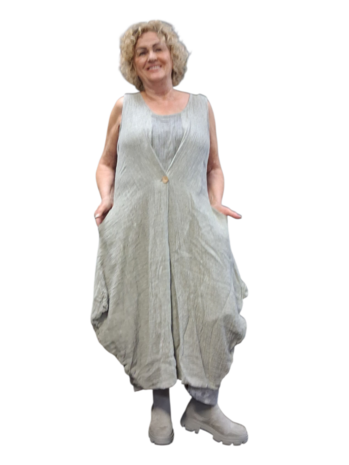 Linnen jurk gedeeltelijk tweelaags