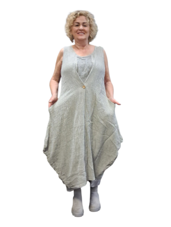 Linnen jurk gedeeltelijk tweelaags