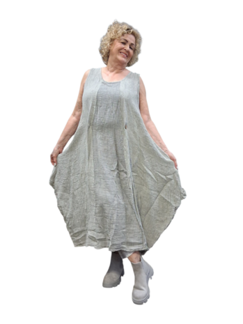 Linnen jurk gedeeltelijk tweelaags