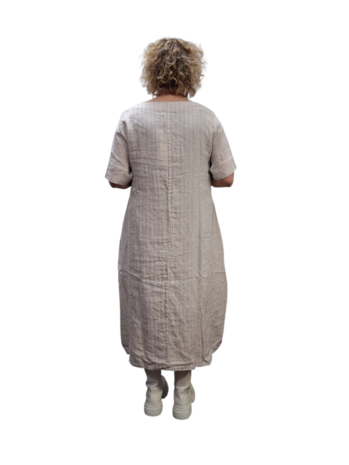 Jurk beige/wit gestreept 100% linnen