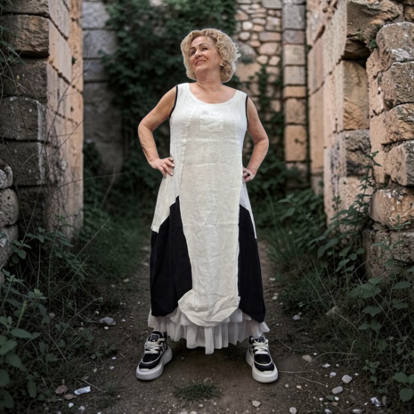 Jurk mouwloos zwart/wit