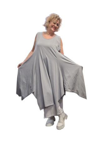 Jurk- lange tuniek mouwloos-tricot grijs