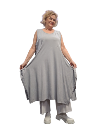 Jurk- lange tuniek mouwloos-tricot grijs