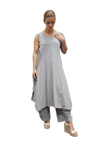 Jurk- lange tuniek mouwloos-tricot grijs
