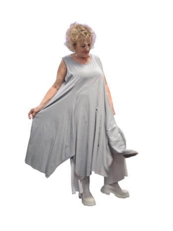 Jurk- lange tuniek mouwloos-tricot grijs