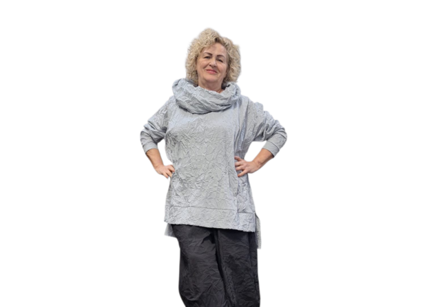 Oversized zomerhemd met rechte snit, gemaakt van gekreukte poplin stof Crushed grijs