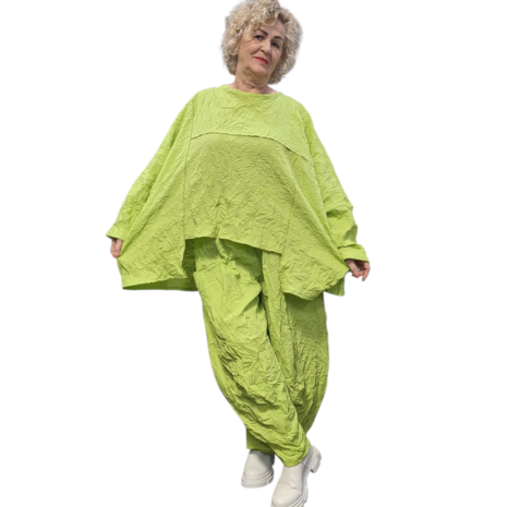 Tuniek crushed limegroen gekreukte look asymmetrisch