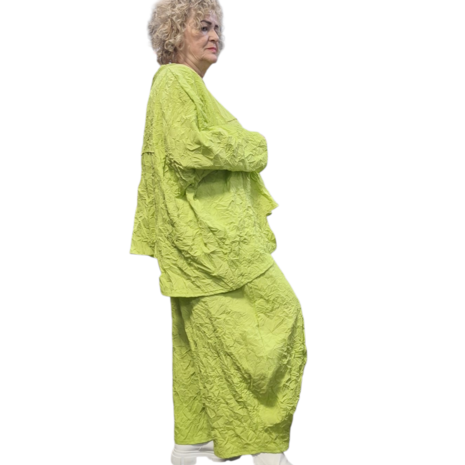 Tuniek crushed limegroen gekreukte look asymmetrisch