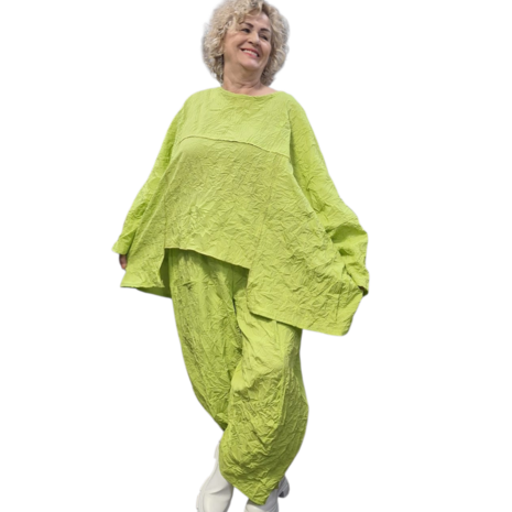 Tuniek crushed limegroen gekreukte look asymmetrisch