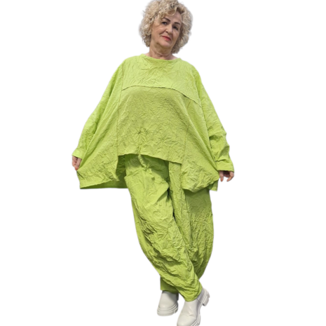 Tuniek crushed limegroen gekreukte look asymmetrisch