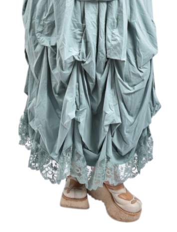 Rok, mintgroen, met ophaaltjes ,rekbare taille, in lengte verstelbare rok, kantzoom