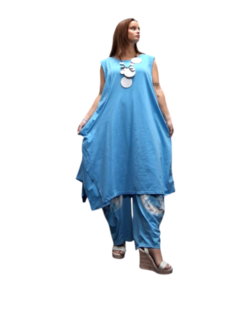 Jurk- lange licht blauw tuniek mouwloos-tricot 