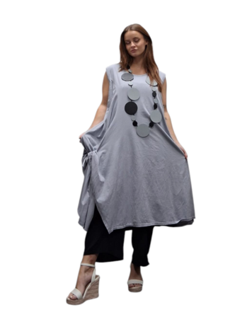 Jurk- lange grijs tuniek mouwloos-tricot 