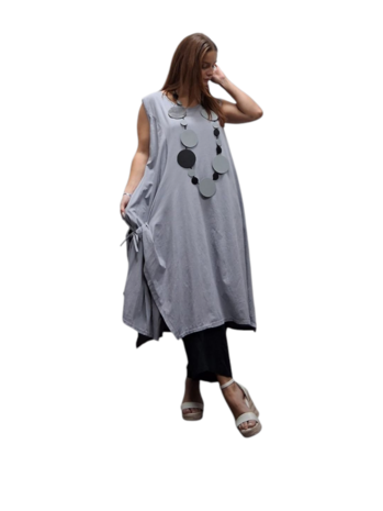 Jurk- lange grijs tuniek mouwloos-tricot 