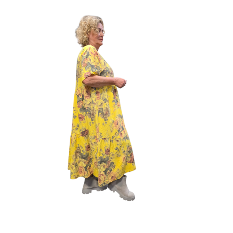 Jurk, geel met print 
