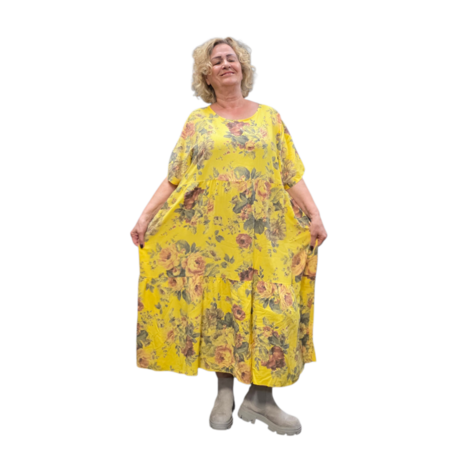 Jurk, geel met print 