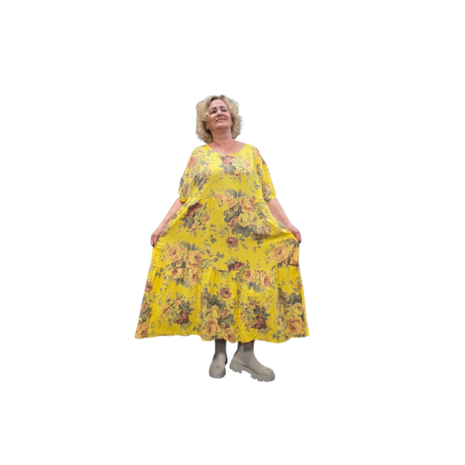 Jurk, geel met print 