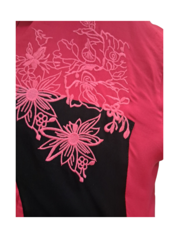 Lange blouse/jurk zwart fuchsia met borduursel