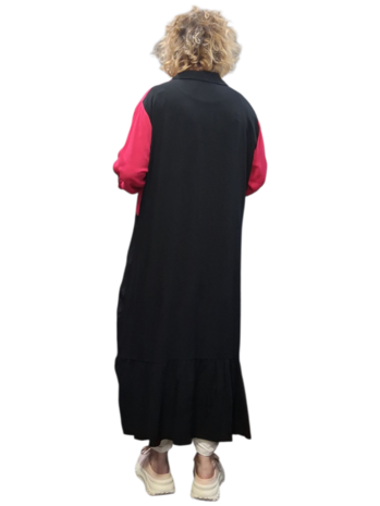 Lange blouse/jurk zwart fuchsia met borduursel