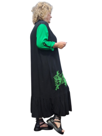 Blouse/Jurk zwart/groen met borduursel