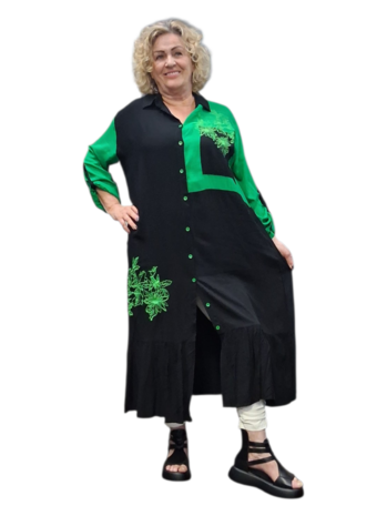 Blouse/Jurk zwart/groen met borduursel