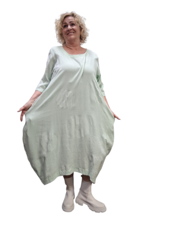 Jurk mintgroen met steekzakken op voorpand 100% katoen 