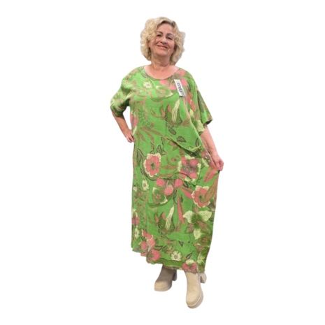 Jurk limegroen met print 