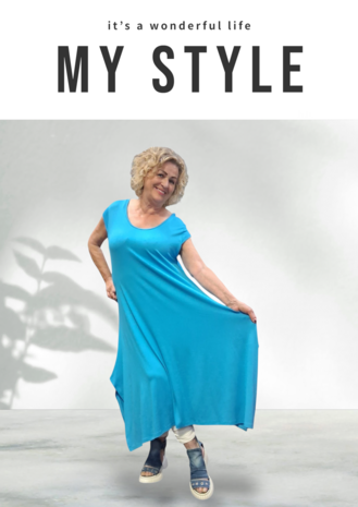 Jurk blauw A-lijn met kapmouw