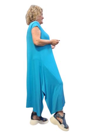 Jurk blauw A-lijn met kapmouw