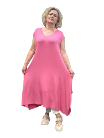 Jurk roze A-lijn met kapmouw