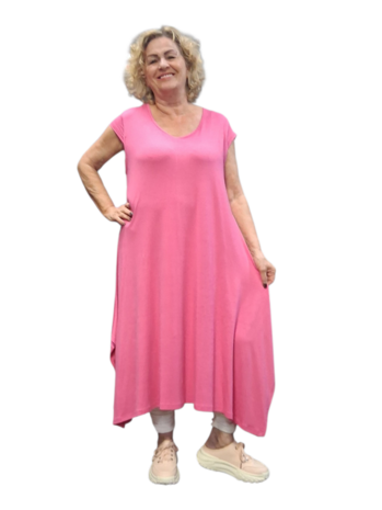 Jurk roze A-lijn met kapmouw