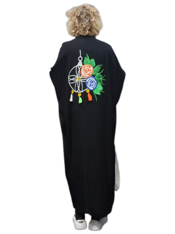 Kaftan wit met zwart met borduursel