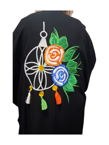 Kaftan wit met zwart met borduursel