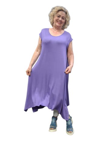 Jurk paars A-lijn met kapmouw