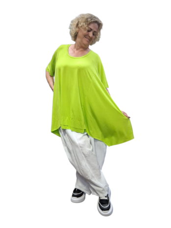 Basic shirt A-lijn Lime met deelnaden