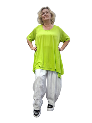 Basic shirt A-lijn Lime met deelnaden